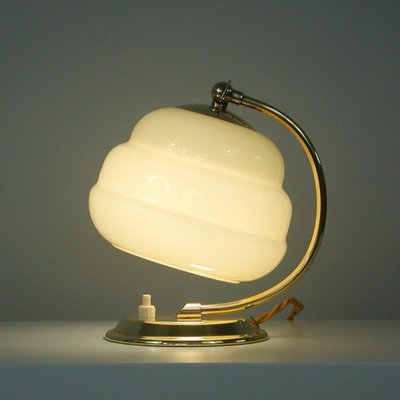 Art Deco German Bauhaus Brass and Opaline Table Lamp, 1930s-OE-1257855