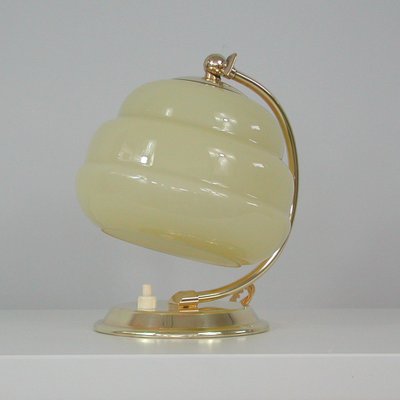 Art Deco German Bauhaus Brass and Opaline Table Lamp, 1930s-OE-1257855