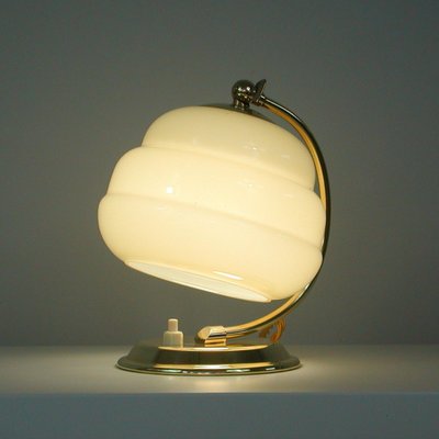 Art Deco German Bauhaus Brass and Opaline Table Lamp, 1930s-OE-1257855