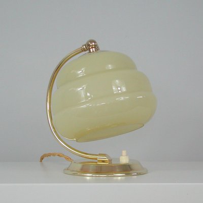 Art Deco German Bauhaus Brass and Opaline Table Lamp, 1930s-OE-1257855