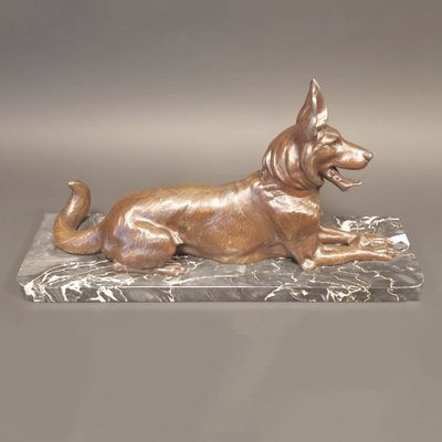 Art Deco German Shepherd on Marble Bockel, 1930s-NWA-1730059