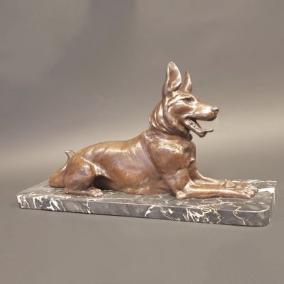 Art Deco German Shepherd on Marble Bockel, 1930s-NWA-1730059