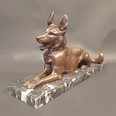 Art Deco German Shepherd on Marble Bockel, 1930s-NWA-1730059