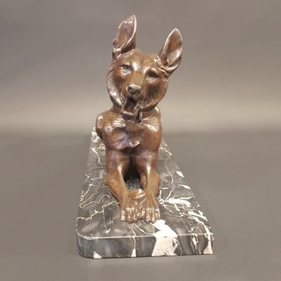 Art Deco German Shepherd on Marble Bockel, 1930s-NWA-1730059