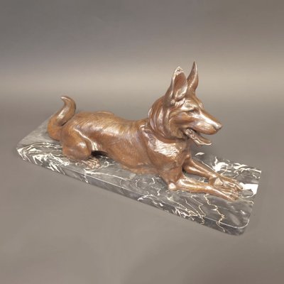 Art Deco German Shepherd on Marble Bockel, 1930s-NWA-1730059