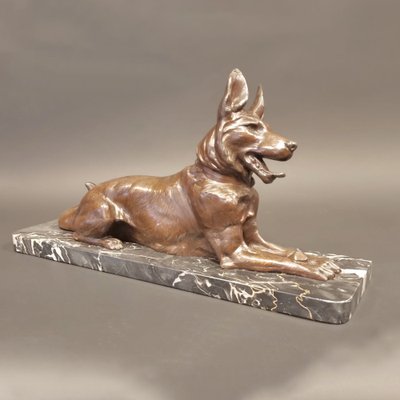 Art Deco German Shepherd on Marble Bockel, 1930s-NWA-1730059