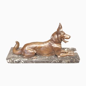 Art Deco German Shepherd on Marble Bockel, 1930s-NWA-1730059