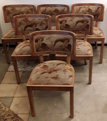 Art Deco German Walnut Dining Chairs, 1930s, Set of 6-HOI-638761