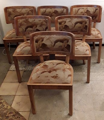 Art Deco German Walnut Dining Chairs, 1930s, Set of 6-HOI-638761