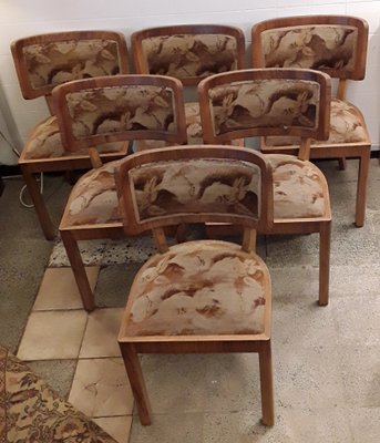 Art Deco German Walnut Dining Chairs, 1930s, Set of 6-HOI-638761