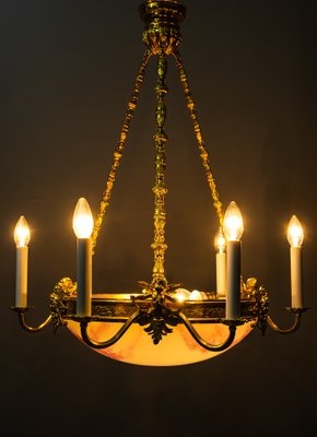 Art Deco Gilded Chandelier with Original Glass Shade, 1920s-SPD-1150953