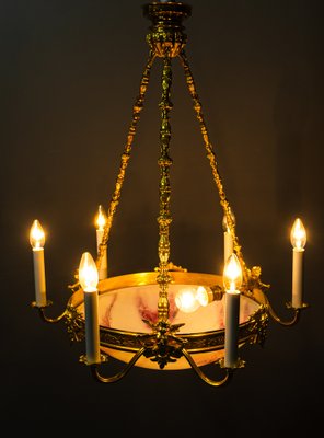 Art Deco Gilded Chandelier with Original Glass Shade, 1920s-SPD-1150953