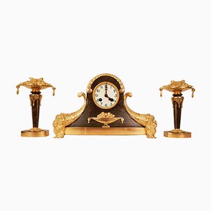 Art Deco Gilt Bronze Mantle Clock Set, 1920s, Set of 3-AWH-579182