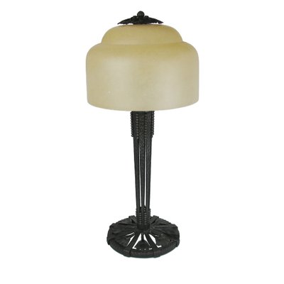 Art Deco Ginkgo Leaves Table Lamp in Wrought Iron by Edgar-William Brandt-YGE-1352999