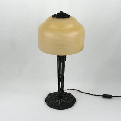 Art Deco Ginkgo Leaves Table Lamp in Wrought Iron by Edgar-William Brandt-YGE-1352999