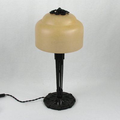 Art Deco Ginkgo Leaves Table Lamp in Wrought Iron by Edgar-William Brandt-YGE-1352999