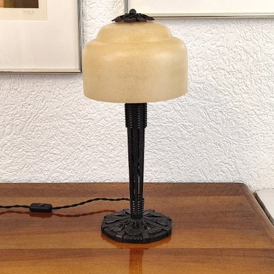 Art Deco Ginkgo Leaves Table Lamp in Wrought Iron by Edgar-William Brandt-YGE-1352999