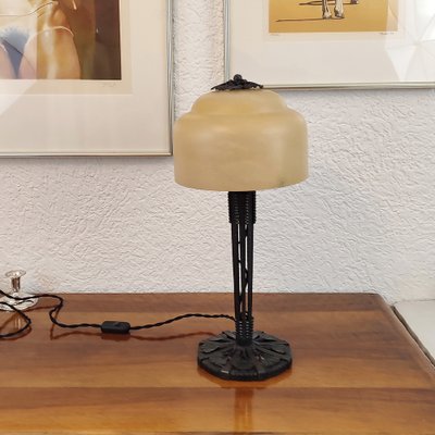 Art Deco Ginkgo Leaves Table Lamp in Wrought Iron by Edgar-William Brandt-YGE-1352999