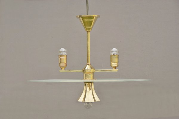 Art Deco Glass and Brass Hanging Lamp, 1920s-DUM-1155189