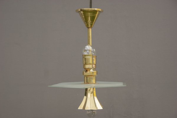 Art Deco Glass and Brass Hanging Lamp, 1920s-DUM-1155189