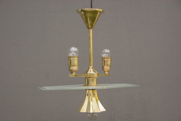 Art Deco Glass and Brass Hanging Lamp, 1920s-DUM-1155189