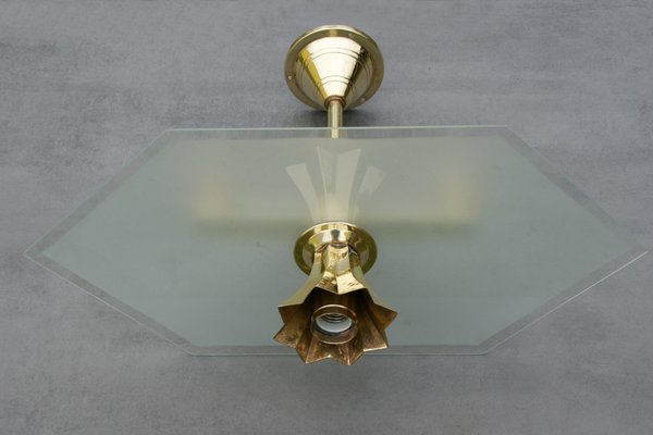 Art Deco Glass and Brass Hanging Lamp, 1920s-DUM-1155189