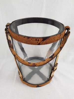 Art Deco Glass and Leather Champagne Bucket by Jacques Adnet, 1930s-DOA-573935