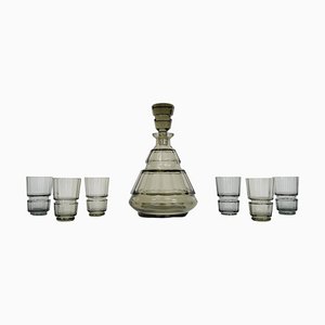 Art Deco Glass Carafe with Glasses, Bohemia, 1930s, Set of 7-TZ-1454066