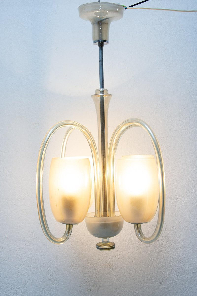 Art Deco Glass Pendant Chandelier, Bohemia, 1930s