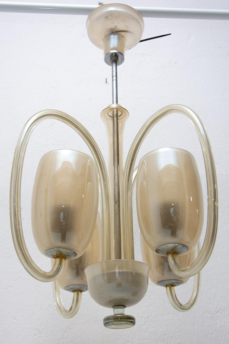 Art Deco Glass Pendant Chandelier, Bohemia, 1930s