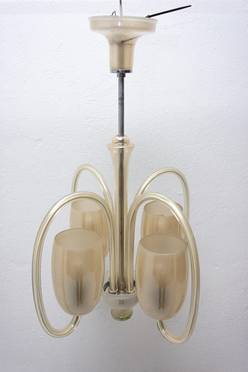 Art Deco Glass Pendant Chandelier, Bohemia, 1930s