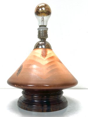 Art Deco Glass Table Lamp in Geometric Pattern with 2 Light Points, 1920s-WZZ-1450013