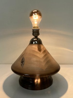 Art Deco Glass Table Lamp in Geometric Pattern with 2 Light Points, 1920s-WZZ-1450013