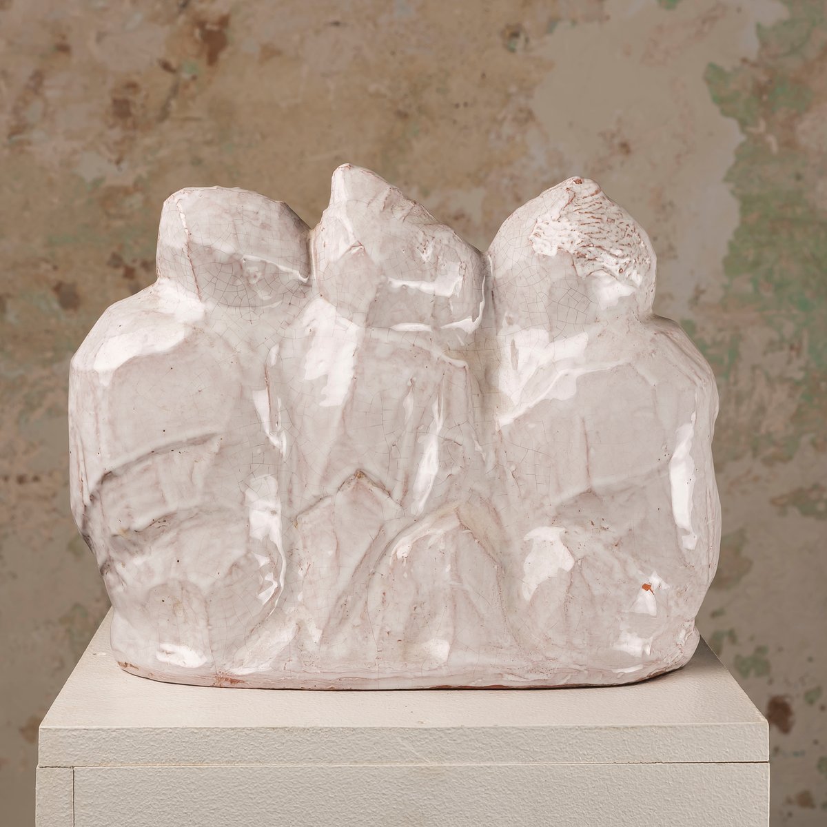 Art Deco Glazed Craquelé Ceramic Sculpture with Three Gorillas, 1940s