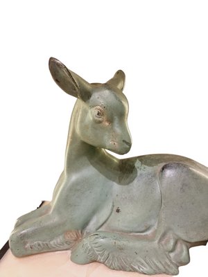 Art Deco Goat with Bird in a Pastoral Scene in Spelter on Marble after Irénée Rochard, 1920-1930s-SAK-1811307