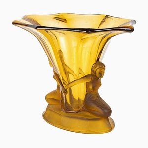 Art Deco Goblet in Yellow Glass Paste, 1930s-WFS-2022266