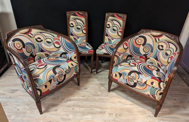 Art Deco Gondola Armchairs and Mahogany Chairs, 1920s, Set of 4-IBO-2022774