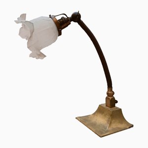 Art Deco Goose Neck Table Lamp in Brass and Frosted Glass from General Electric, 1930s-SCS-1450088