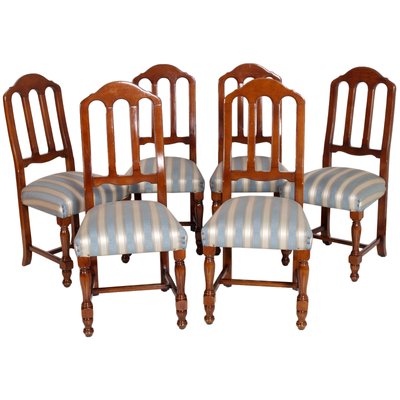 Art Deco Gothic Style Italian Solid Walnut Dining Chairs from Bassano Ebanistery, 1920s, Set of 6-NJV-709658