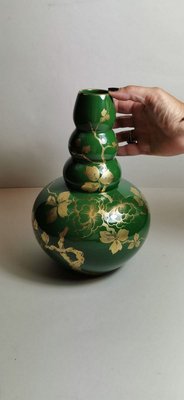 Art Deco Green Enameled Terracotta Vase with Pure Gold Decorations from Sainte-Radegonde,-QRS-767649