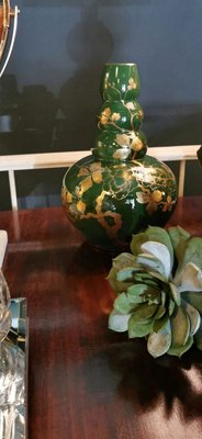 Art Deco Green Enameled Terracotta Vase with Pure Gold Decorations from Sainte-Radegonde,-QRS-767649