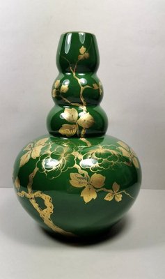 Art Deco Green Enameled Terracotta Vase with Pure Gold Decorations from Sainte-Radegonde,-QRS-767649