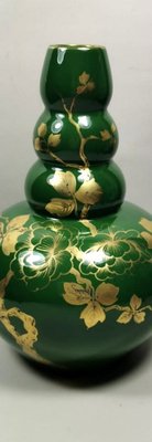 Art Deco Green Enameled Terracotta Vase with Pure Gold Decorations from Sainte-Radegonde,-QRS-767649