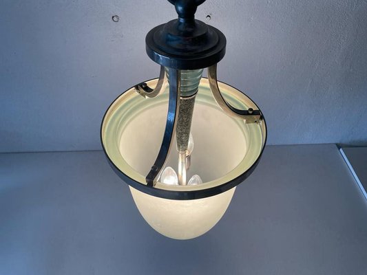 Art Deco Green Glass and Marble & Chrome Ceiling Lamp, Italy, 1940s-RDS-1422114