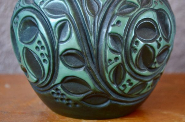 Art Deco Green Glass Boule Vase, 1940s-AIU-1805965