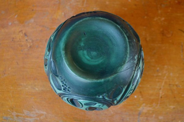 Art Deco Green Glass Boule Vase, 1940s-AIU-1805965