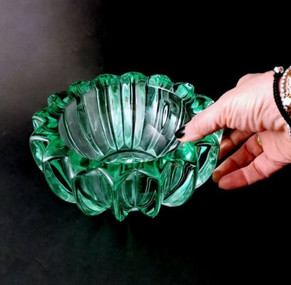 Art Deco Green Molded Glass Bowl by Pierre Davesn, 1930s-QRS-1800971