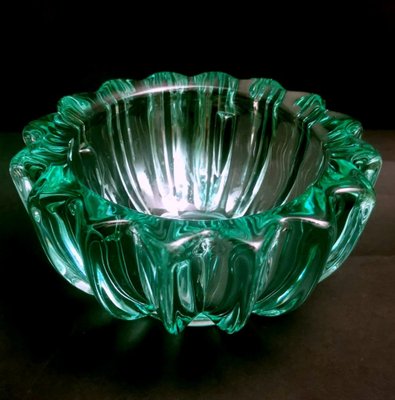 Art Deco Green Molded Glass Bowl by Pierre Davesn, 1930s-QRS-1800971