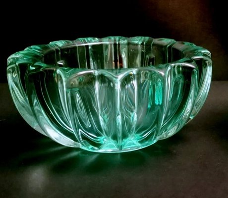 Art Deco Green Molded Glass Bowl by Pierre Davesn, 1930s-QRS-1800971