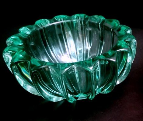 Art Deco Green Molded Glass Bowl by Pierre Davesn, 1930s-QRS-1800971